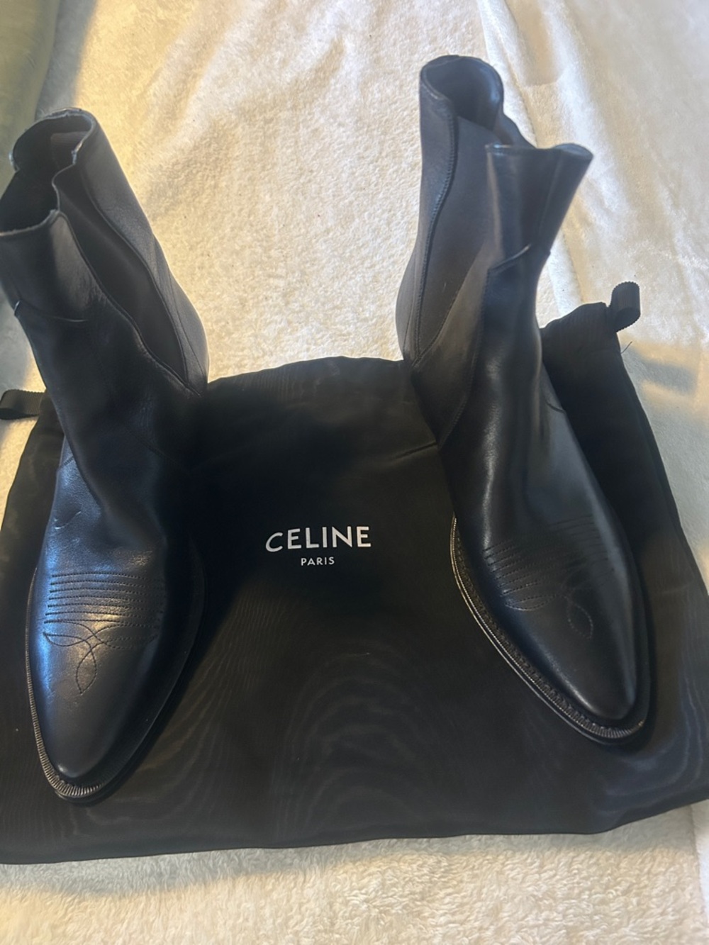 Celine Black Leather Pointed Chelsea Ankle Boots